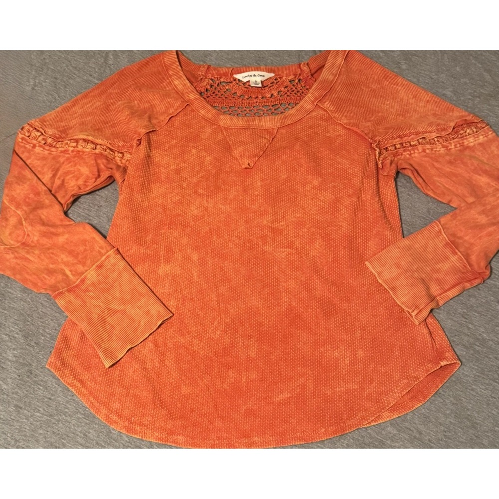 Women's Long Sleeve Lucky & Coco Cotton Top Size S Boho Crochet